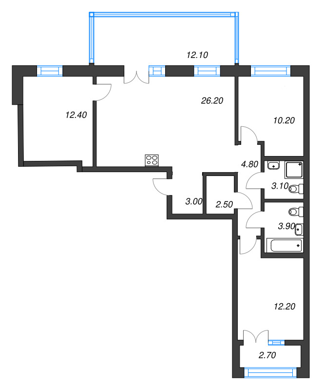 4-комнатная (Евро) квартира, 83.38 м² в ЖК "Новый Питер" - планировка, фото №1