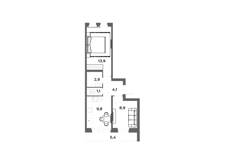 2-комнатная квартира, 42.3 м² в ЖК "ЭКО Квартал NEGA" - планировка, фото №1