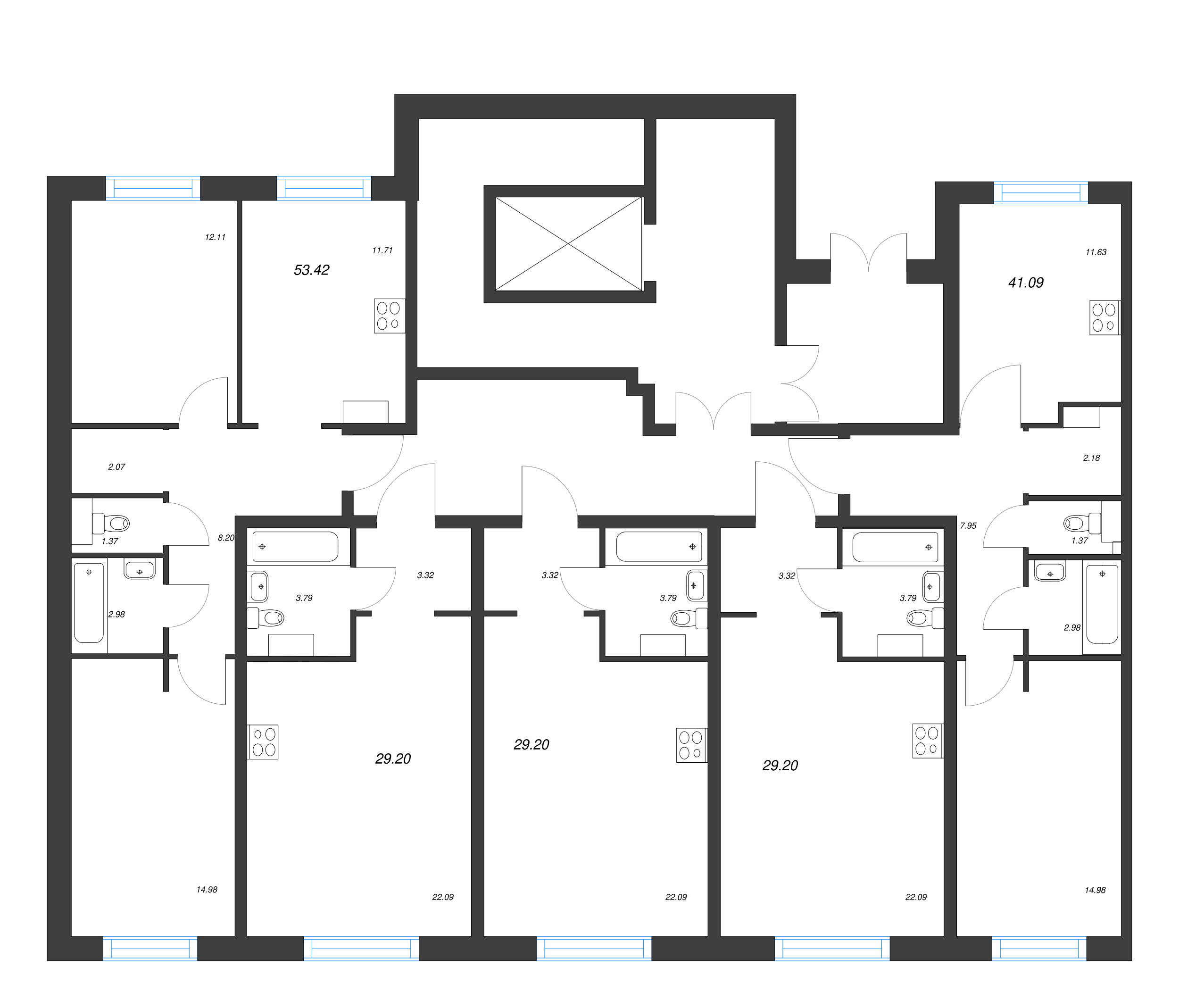 1-комнатная квартира, 41.09 м² - планировка этажа