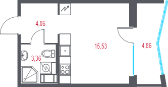 Квартира-студия, 24.41 м² в ЖК "Город-спутник Южный" - планировка, фото №1