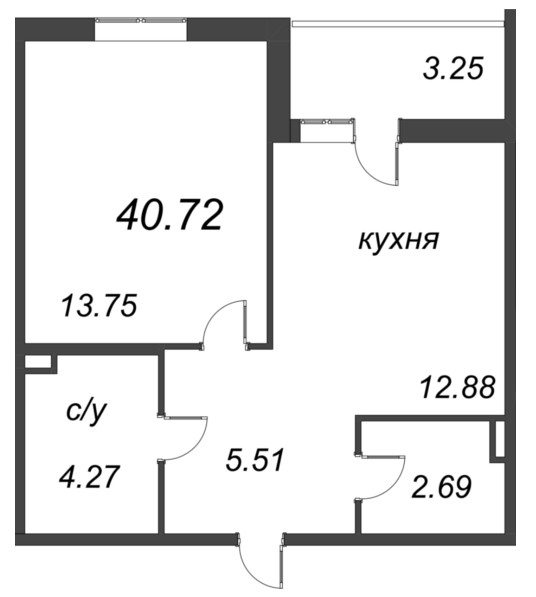 1-комнатная квартира, 40.72 м² в ЖК "Энфилд" - планировка, фото №1