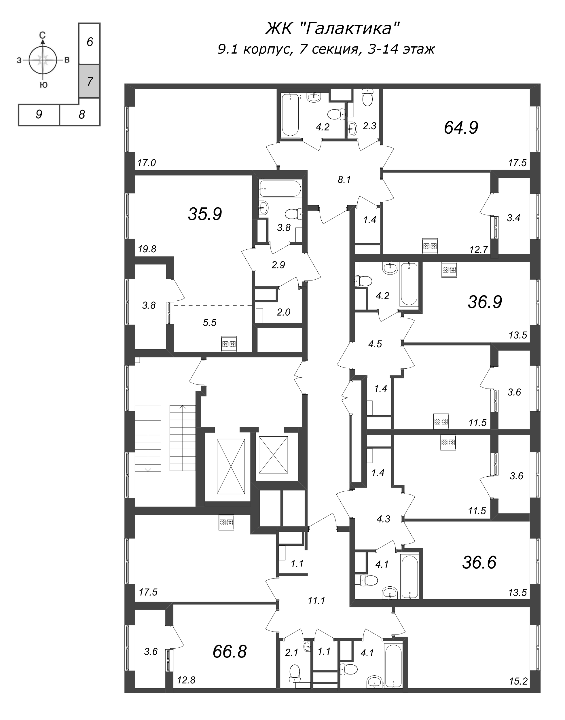 Квартира-студия, 35.9 м² - планировка этажа