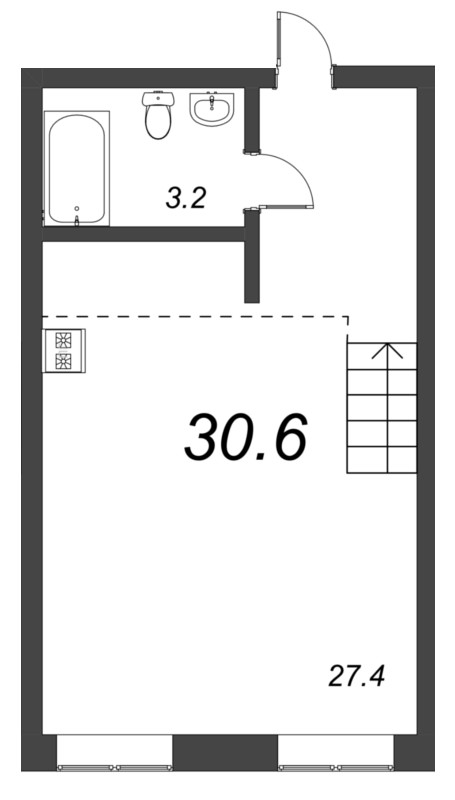 Квартира-студия, 30.6 м² - планировка, фото №1