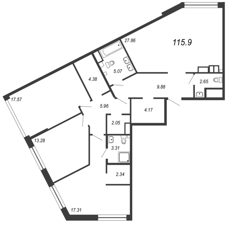4-комнатная (Евро) квартира, 117.5 м² - планировка, фото №1