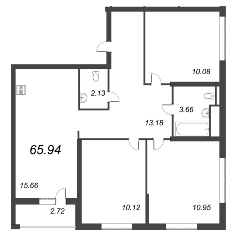 4-комнатная (Евро) квартира, 65.94 м² - планировка, фото №1
