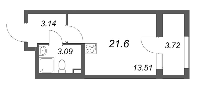 Квартира-студия, 21.6 м² в ЖК "Гранат" - планировка, фото №1