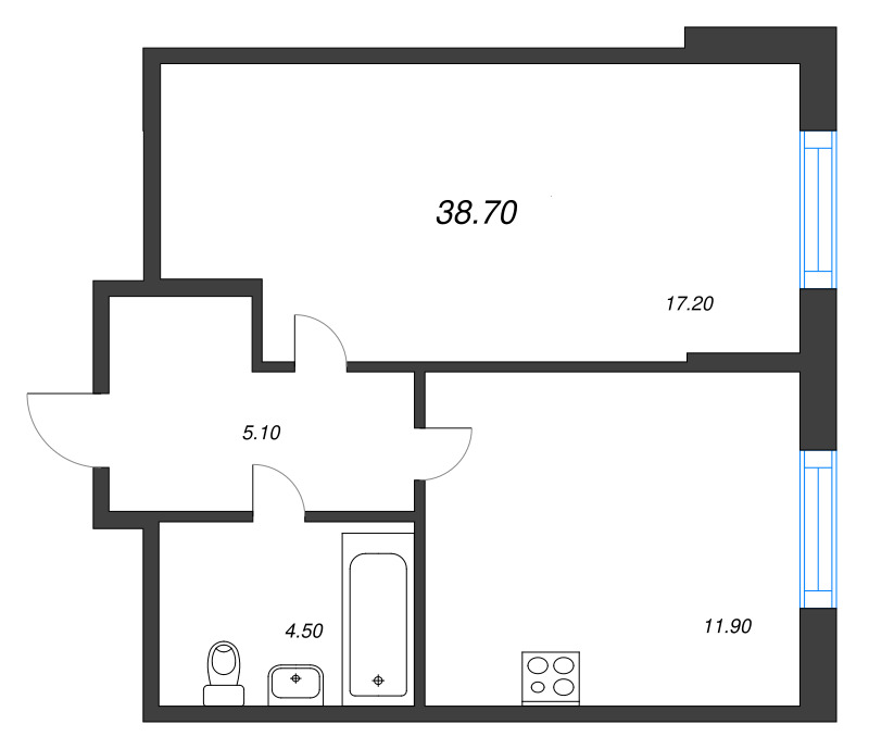 1-комнатная квартира, 38.7 м² в ЖК "Ягодное Река Парк" - планировка, фото №1