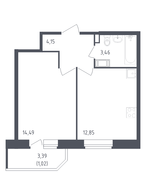 1-комнатная квартира, 35.97 м² в ЖК "Живи! В Рыбацком" - планировка, фото №1