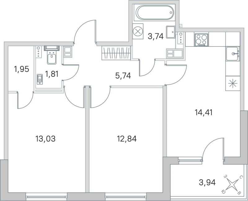 2-комнатная квартира, 53.52 м² в ЖК "Любоград" - планировка, фото №1