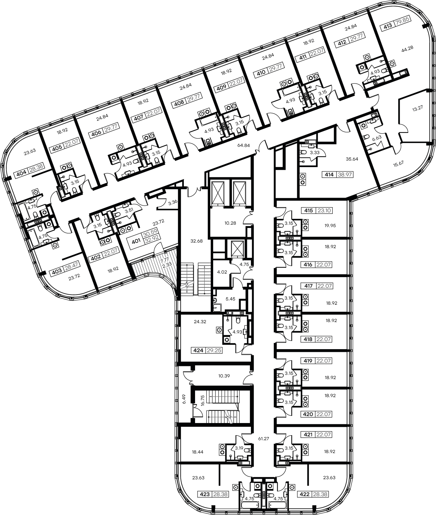 Квартира-студия, 28.6 м² - планировка этажа