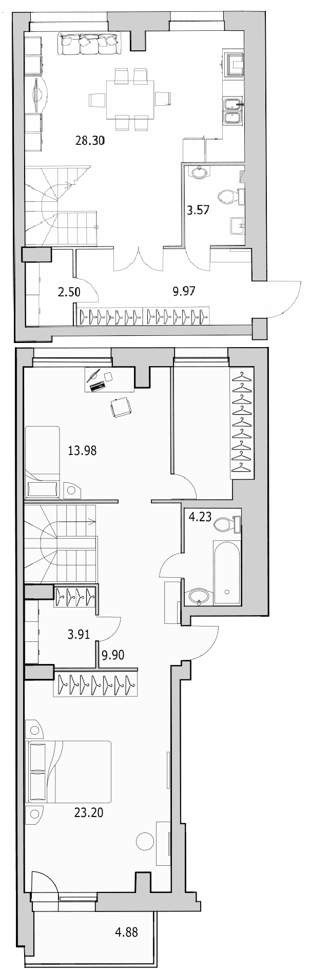 3-комнатная (Евро) квартира, 112.7 м² в ЖК "Байрон" - планировка, фото №1