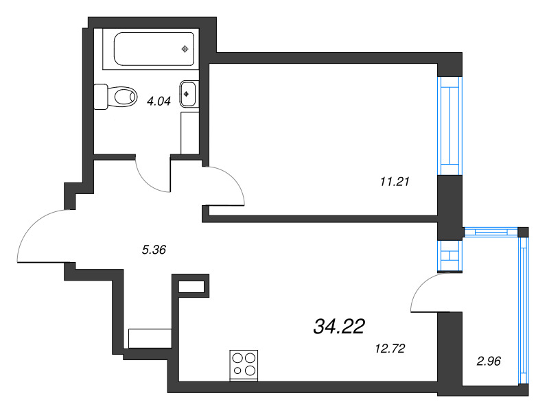 1-комнатная квартира, 34.22 м² в ЖК "ID Murino III" - планировка, фото №1