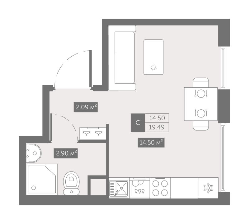 Квартира-студия, 19.49 м² в ЖК "UP-квартал Новый Московский" - планировка, фото №1