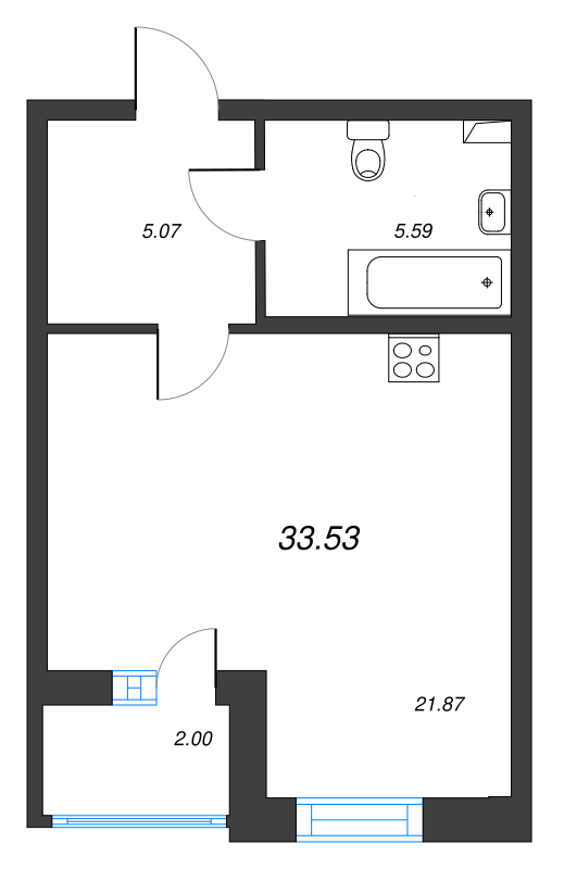 Квартира-студия, 33.6 м² в ЖК "Аквилон Zalive" - планировка, фото №1