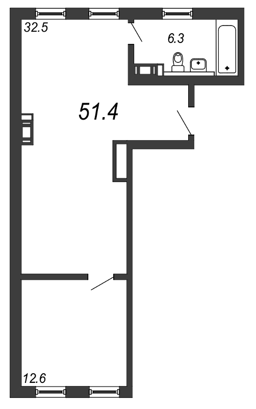 2-комнатная (Евро) квартира, 51.9 м² в ЖК "Avenue-Apart на Малом" - планировка, фото №1