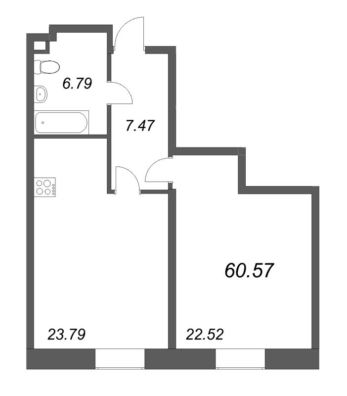 2-комнатная (Евро) квартира, 60.57 м² в ЖК "MONODOM-ART" - планировка, фото №1