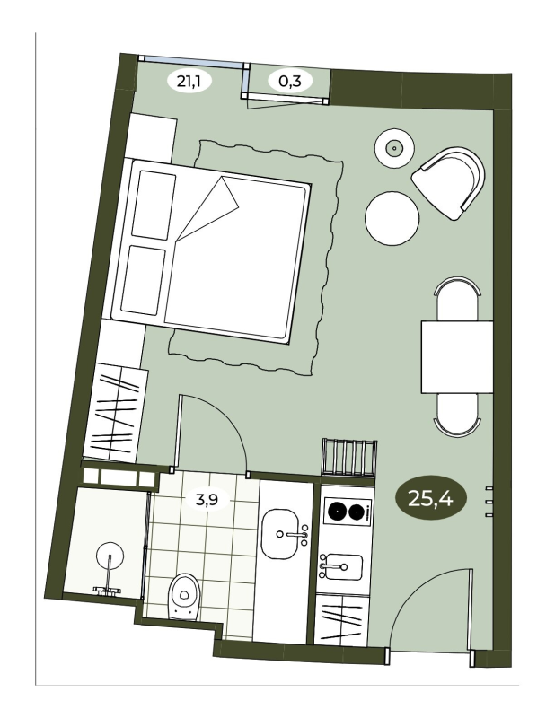 Квартира-студия, 25.3 м² в ЖК "Место в Рощино" - планировка, фото №1