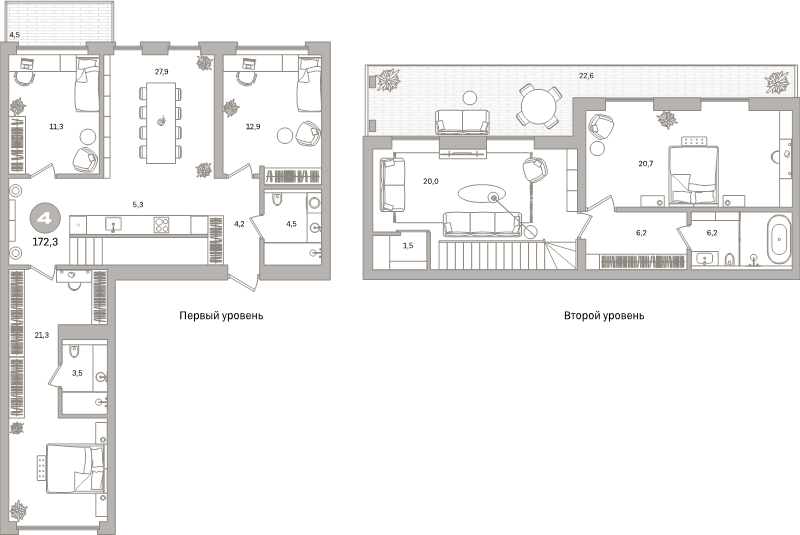 6 ккв (Евро), 172.3 м² - планировка, фото №1