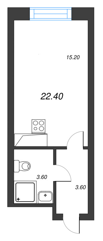 Квартира-студия, 22.4 м² в ЖК "Большая Охта" - планировка, фото №1