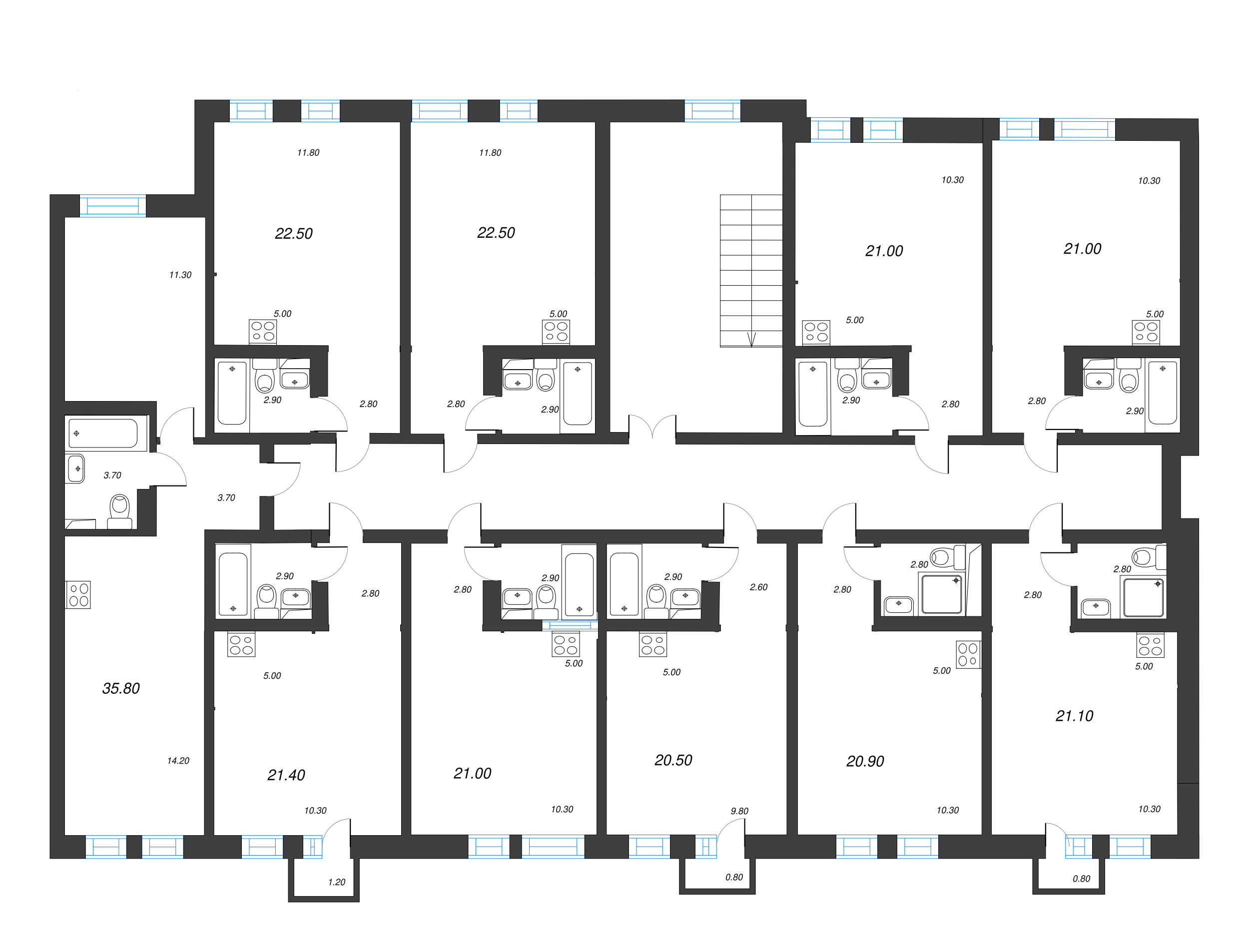 Квартира-студия, 20.5 м² в ЖК "ЭКО Квартал NEGA" - планировка этажа