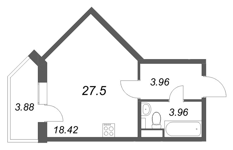 Квартира-студия, 27.5 м² в ЖК "АРО" - планировка, фото №1