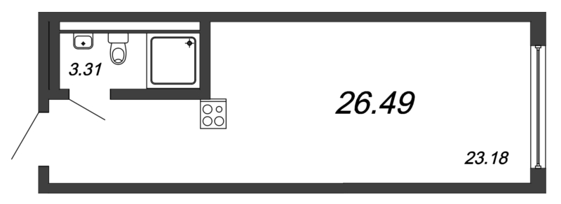 Квартира-студия, 26.4 м² - планировка, фото №1