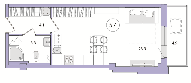Квартира-студия, 36.2 м² - планировка, фото №1