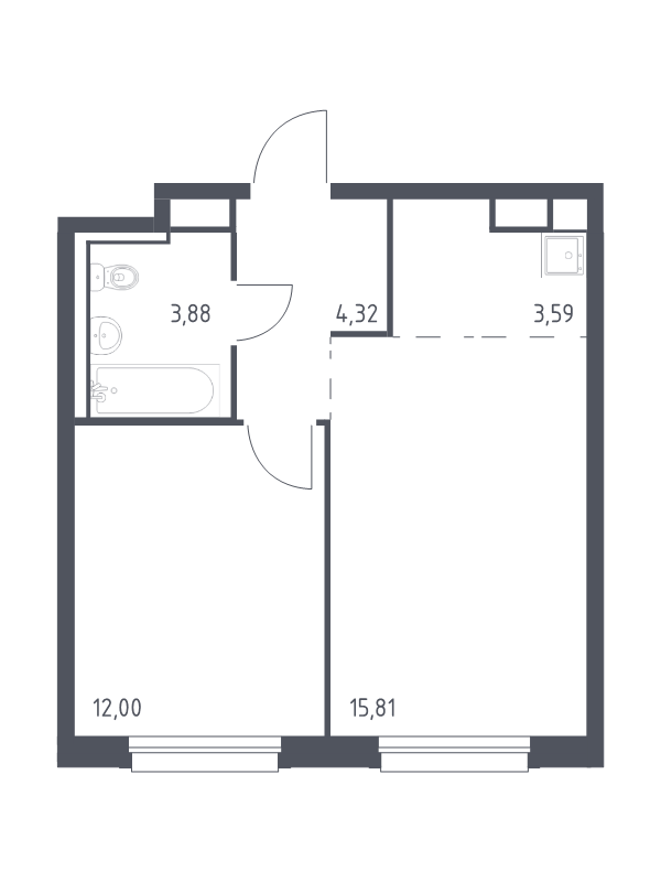 2-комнатная (Евро) квартира, 39.6 м² в ЖК "Новые Лаврики" - планировка, фото №1
