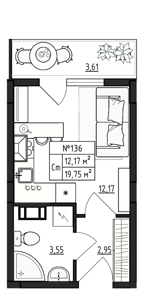 Квартира-студия, 19.75 м² в ЖК "Верево Сити" - планировка, фото №1