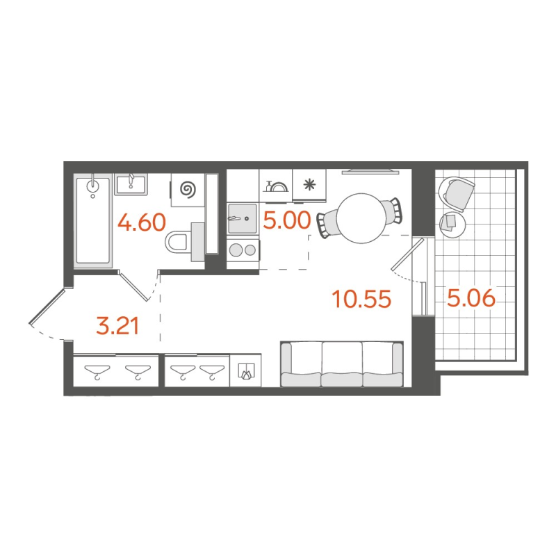 Квартира-студия, 24.8 м² в ЖК "STAVNI Обводный" - планировка, фото №1