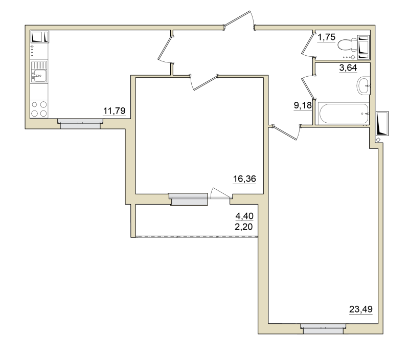2-комнатная квартира, 68.3 м² в ЖК "Granholm Village" - планировка, фото №1