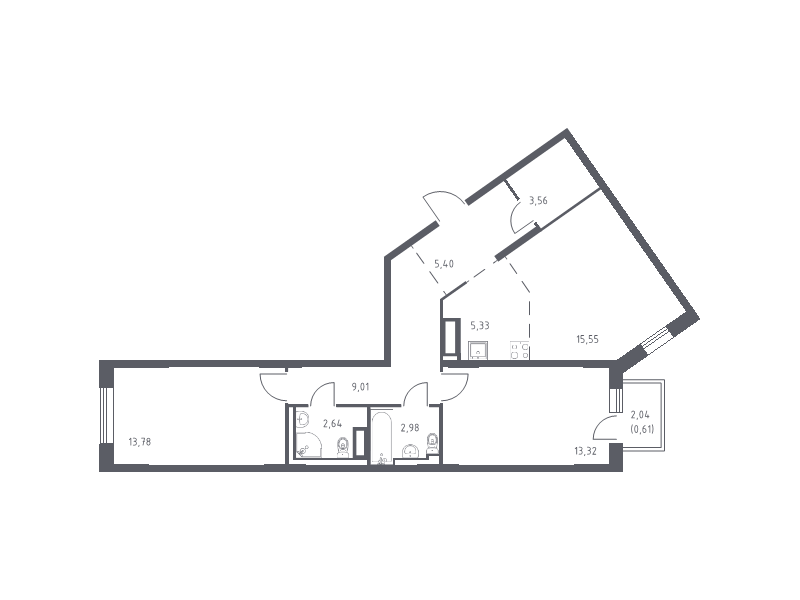 3-комнатная (Евро) квартира, 72.18 м² в ЖК "Квартал Лаголово" - планировка, фото №1