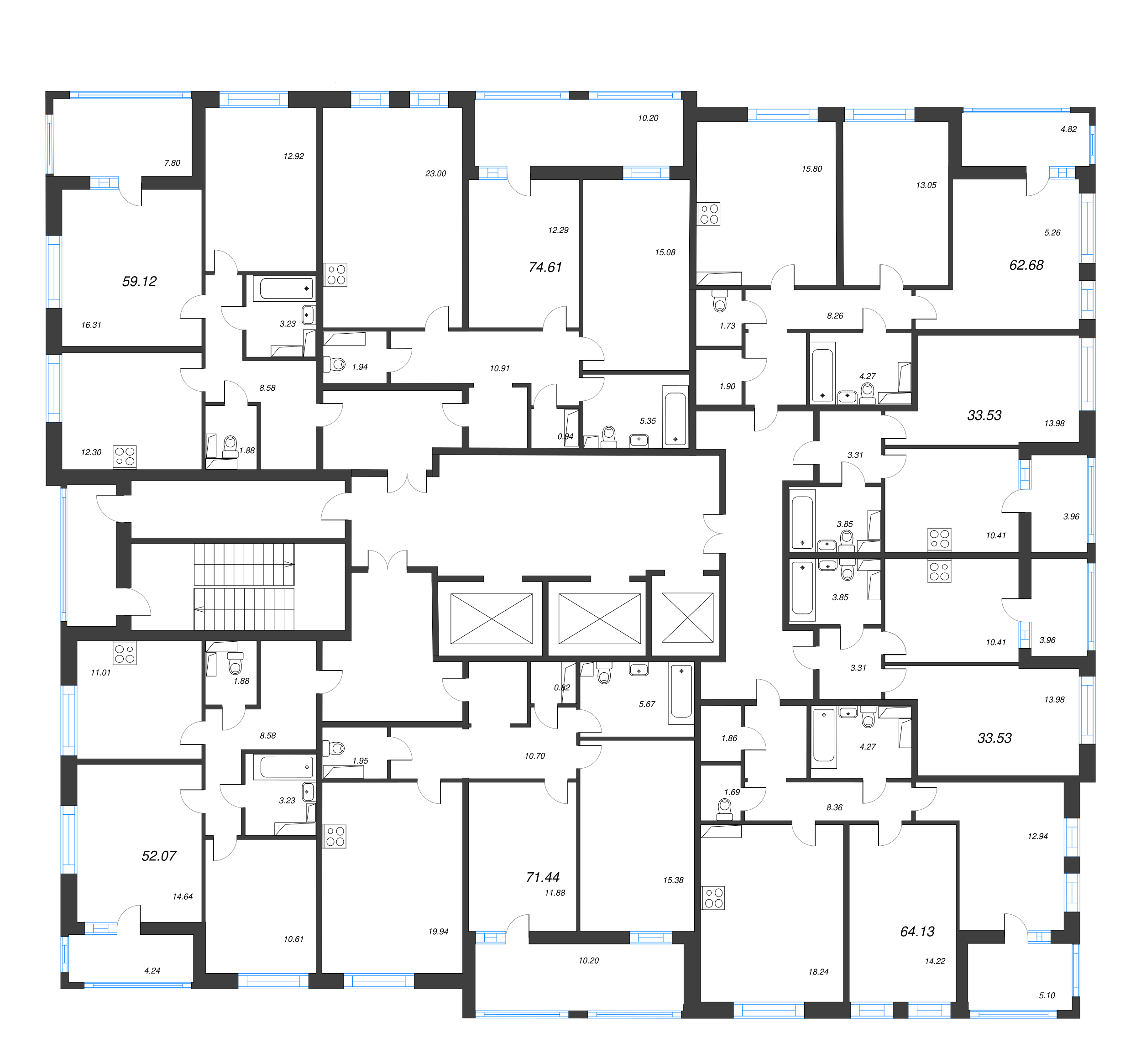 1-комнатная квартира, 33.53 м² в ЖК "Cube" - планировка этажа