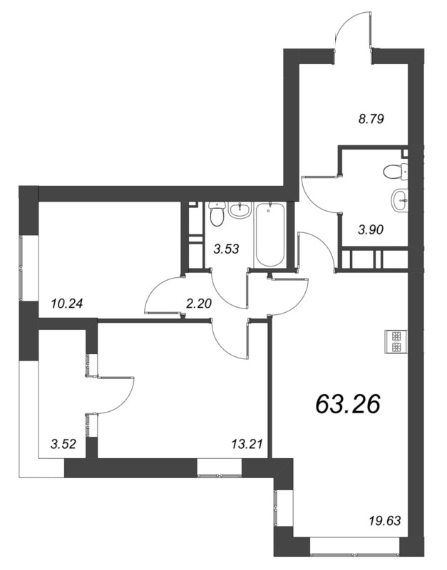3-комнатная (Евро) квартира, 64.4 м² в ЖК "NewПитер 2.0" - планировка, фото №1