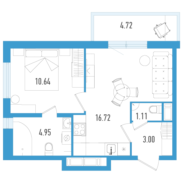 2-комнатная (Евро) квартира, 37.83 м² в ЖК "AEROCITY" - планировка, фото №1