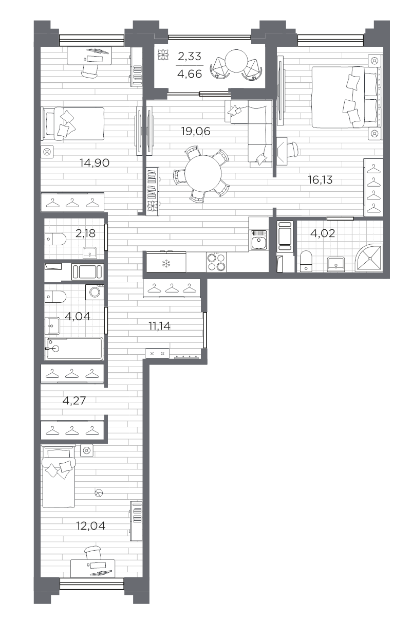 4-комнатная (Евро) квартира, 90.11 м² в ЖК "Ассамблея" - планировка, фото №1