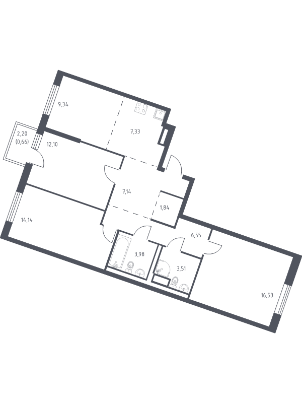 4-комнатная (Евро) квартира, 83.12 м² в ЖК "Квартал Лаголово" - планировка, фото №1