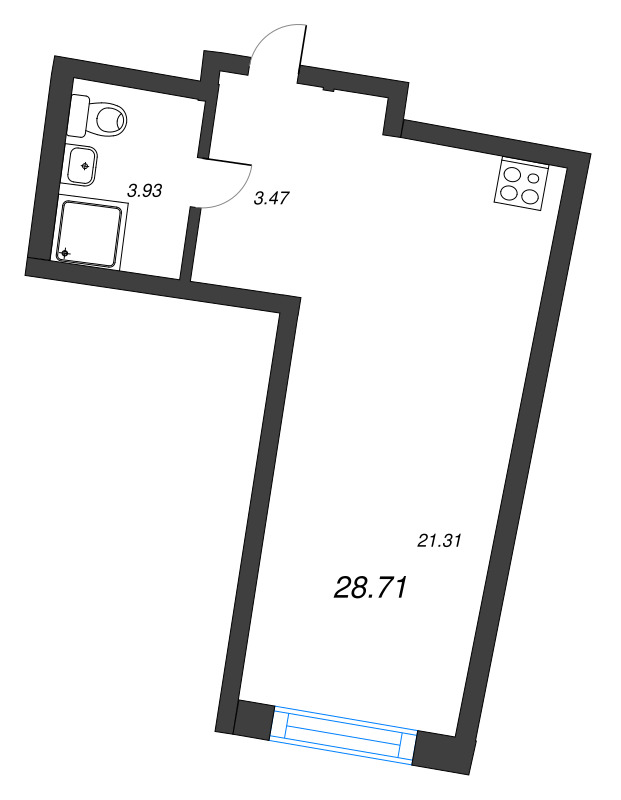 Квартира-студия, 28.71 м² в ЖК "Аквилон Riva" - планировка, фото №1