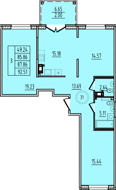 4-комнатная (Евро) квартира, 85.86 м² - планировка, фото №1