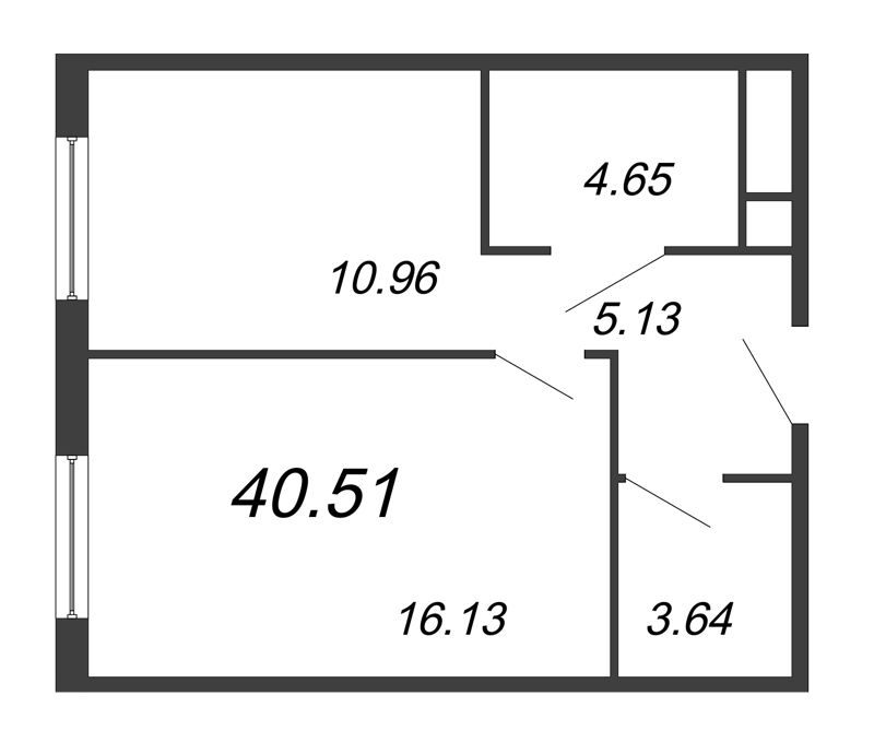 1-комнатная квартира, 40.51 м² в ЖК "ПРО'МОЛОDОСТЬ" - планировка, фото №1