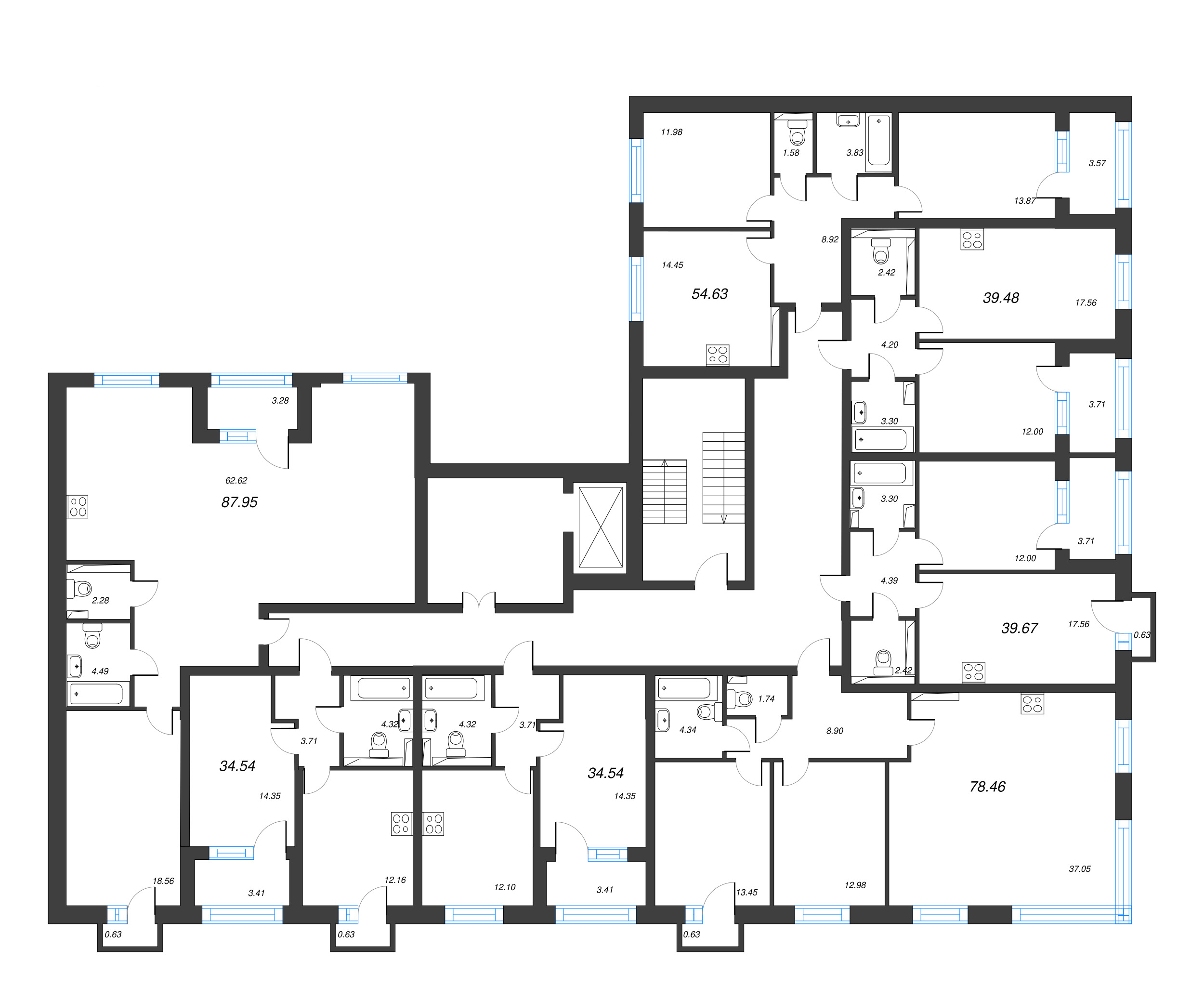 1-комнатная квартира, 36.44 м² - планировка этажа