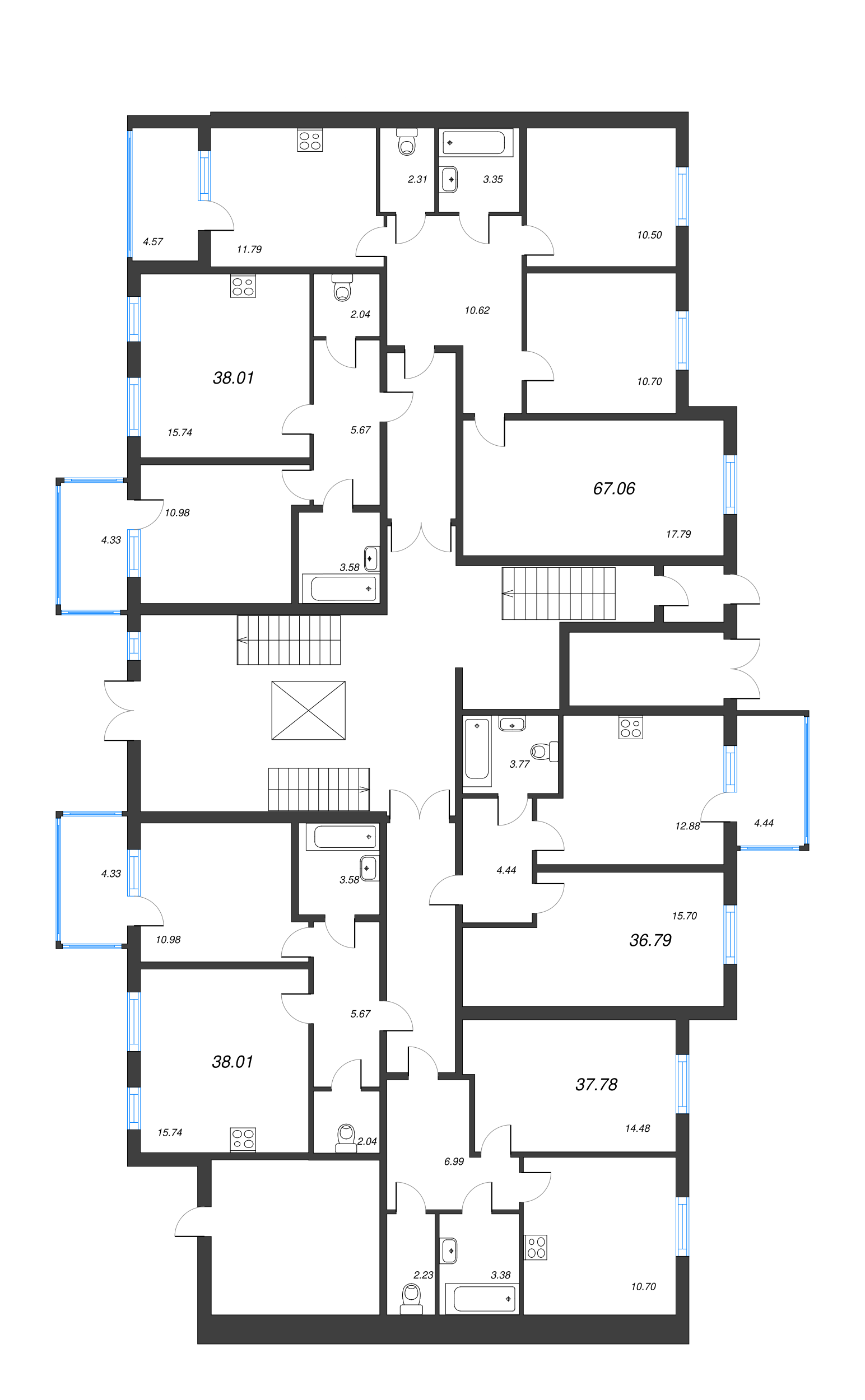2-комнатная (Евро) квартира, 38.01 м² - планировка этажа