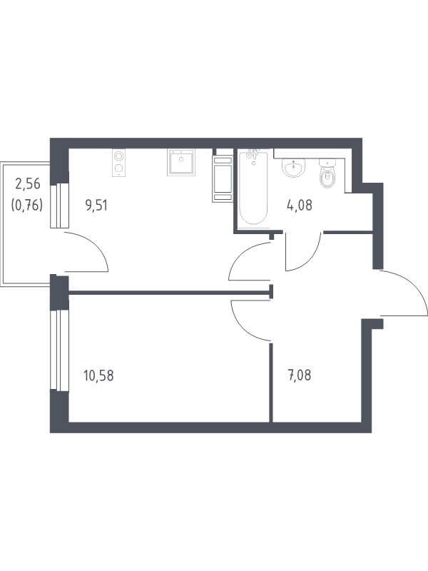 1-комнатная квартира, 32.01 м² - планировка, фото №1