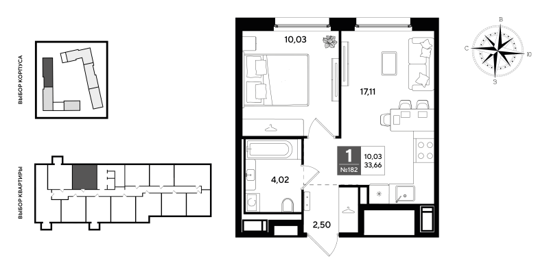 2-комнатная (Евро) квартира, 33.66 м² в ЖК "Догма Юкки 2" - планировка, фото №1