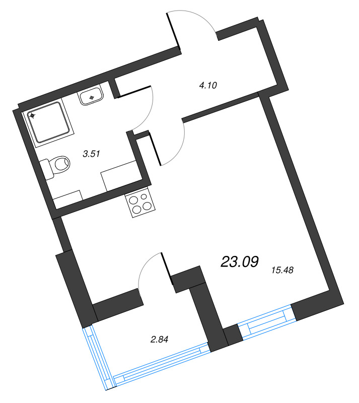 Квартира-студия, 23.09 м² - планировка, фото №1