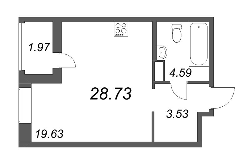 Квартира-студия, 28.73 м² - планировка, фото №1
