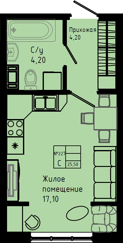 Квартира-студия, 25.5 м² в ЖК "Pixel" - планировка, фото №1