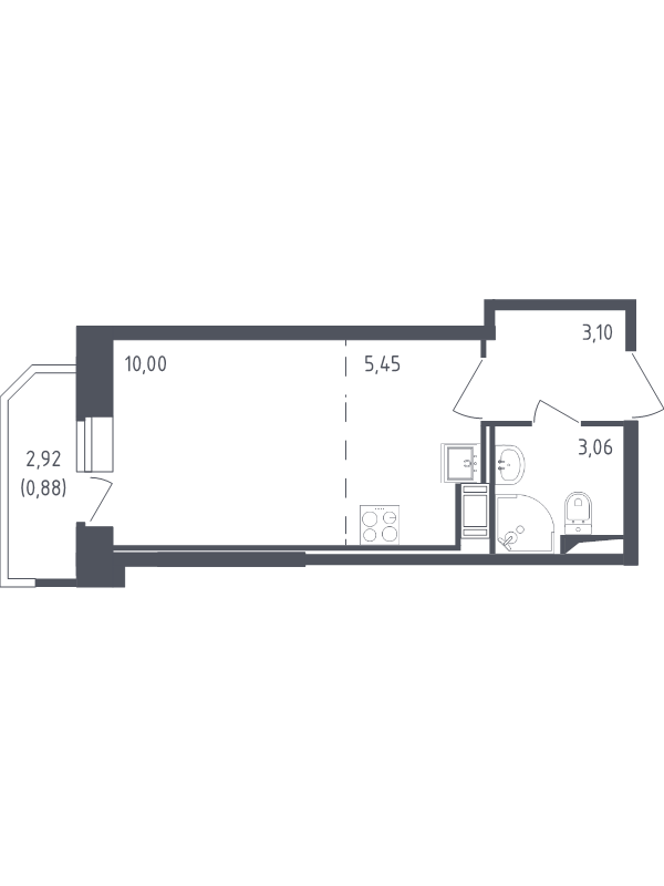 Квартира-студия, 22.49 м² - планировка, фото №1