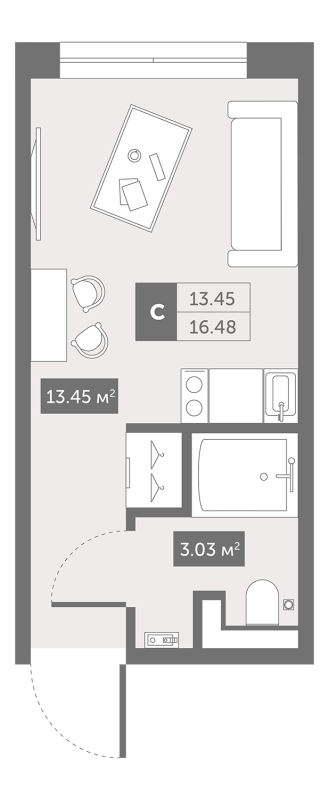 Квартира-студия, 16.48 м² в ЖК "Zoom Черная речка" - планировка, фото №1