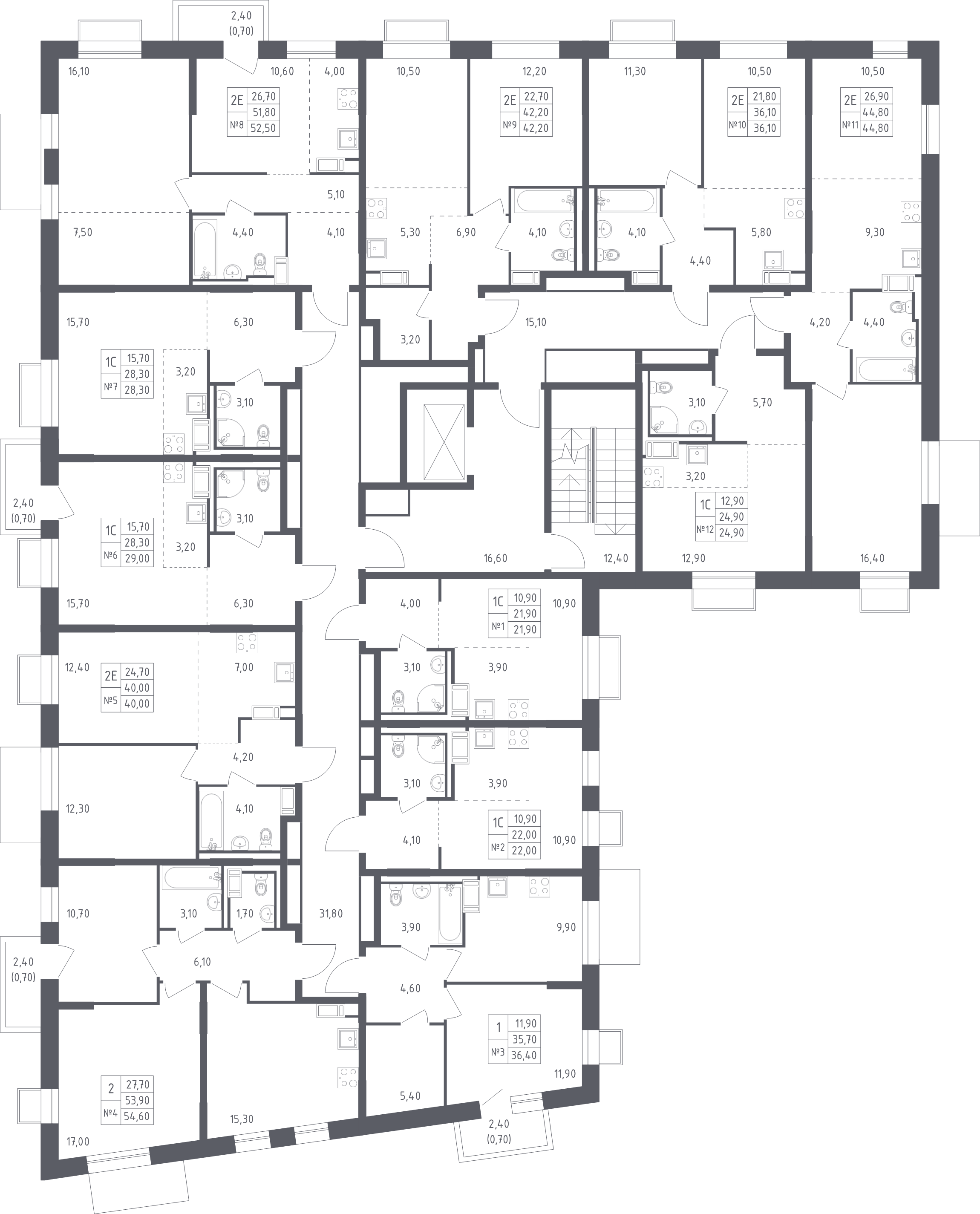 1-комнатная квартира, 52.5 м² - планировка этажа